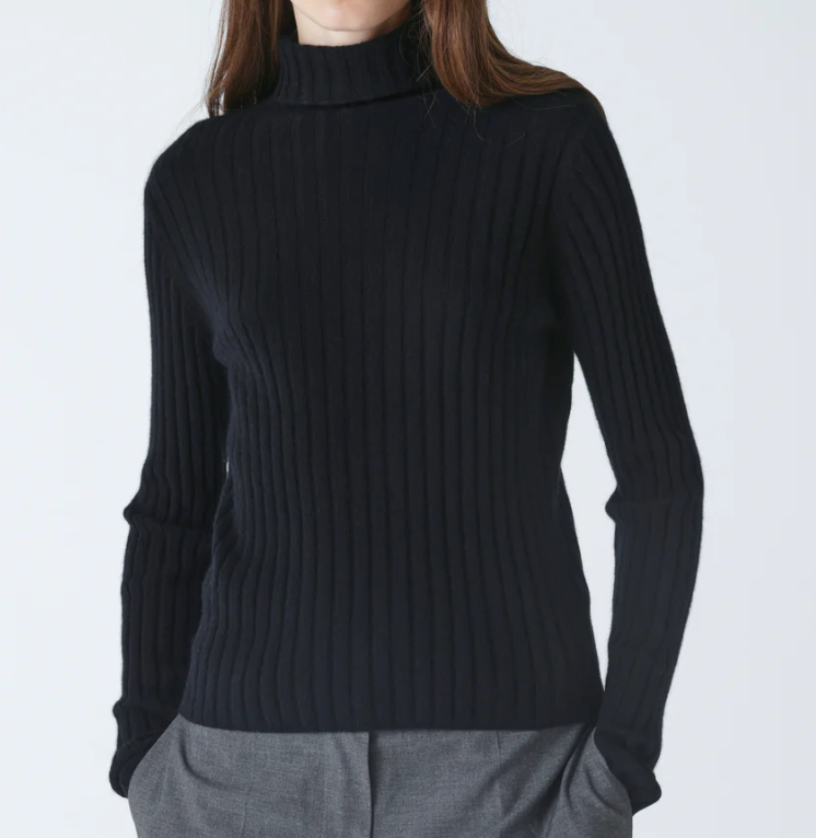 Gerippter Rollkragenpullover aus Cashmere - Schwarz