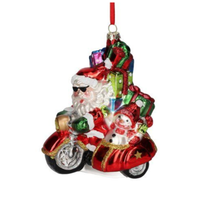 Hänger Santa auf Motorrad mit Beiwagen