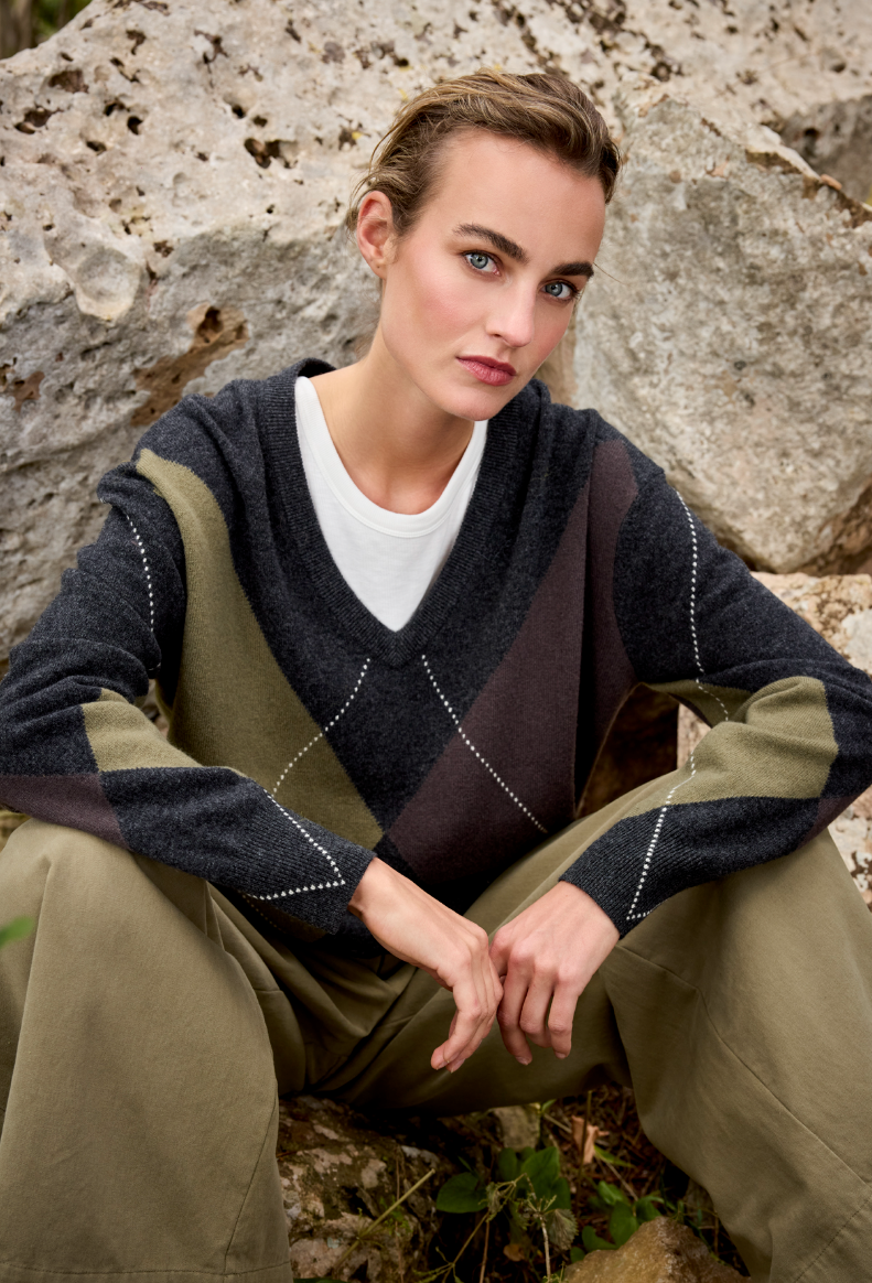 Pullover - grau/oliv/braun