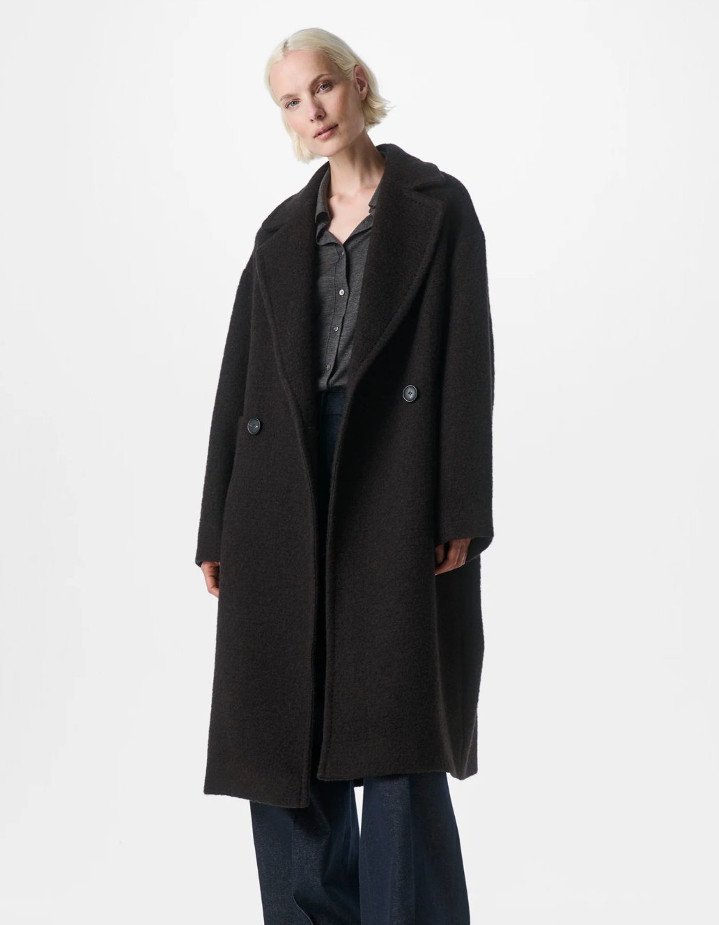 Wool Cocoon Coat - deep brown