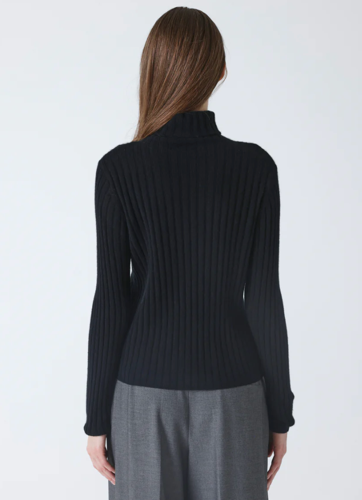 Gerippter Rollkragenpullover aus Cashmere - Schwarz
