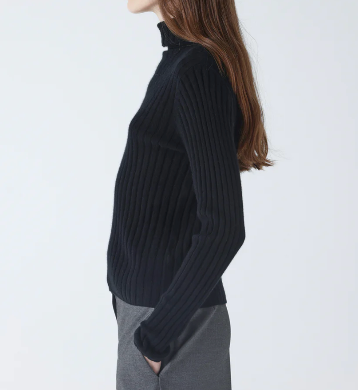 Gerippter Rollkragenpullover aus Cashmere - Schwarz