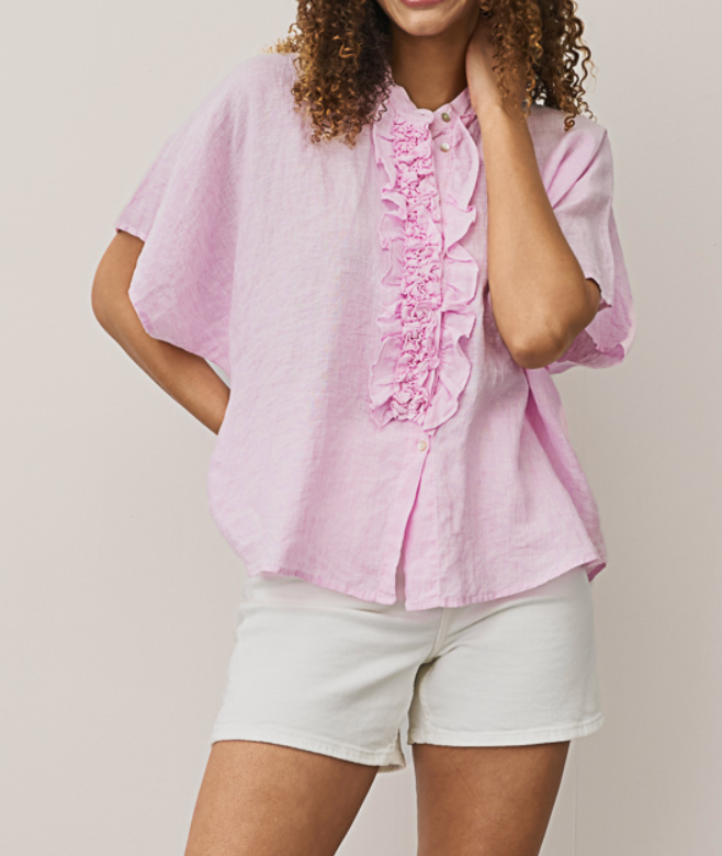 Leinenbluse Daisy Streifen - rosa/ weiß