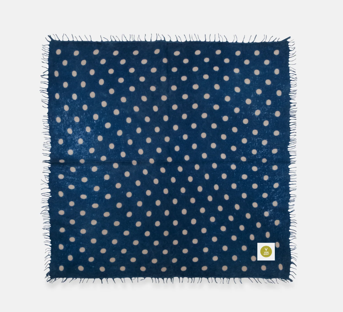 Cashmerebandana Polka Dots mit Fransen - blau/beige