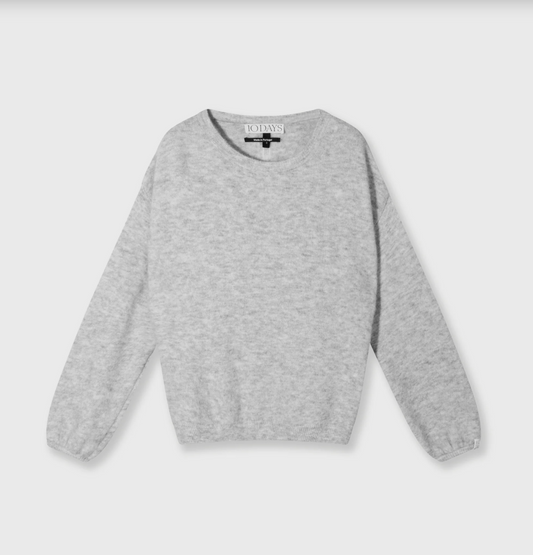 Sweater - knit soft round neck light grey meliert