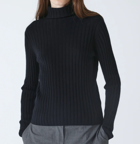 Gerippter Rollkragenpullover aus Cashmere - Schwarz