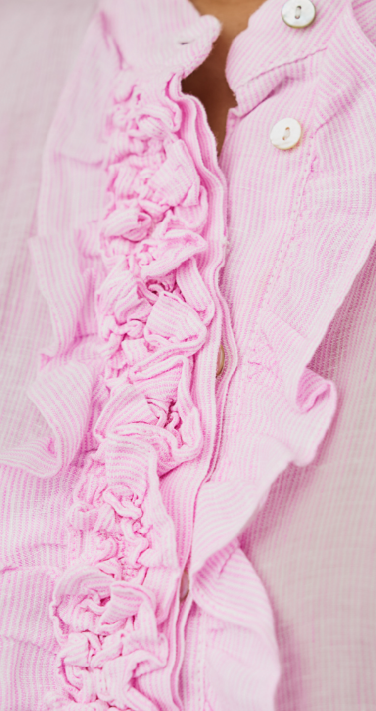 Leinenbluse Daisy Streifen - rosa/ weiß