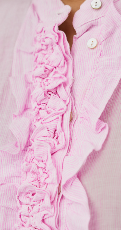 Leinenbluse Daisy Streifen - rosa/ weiß
