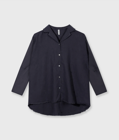 Cotton linen blouse - anthrazit (steel blue)