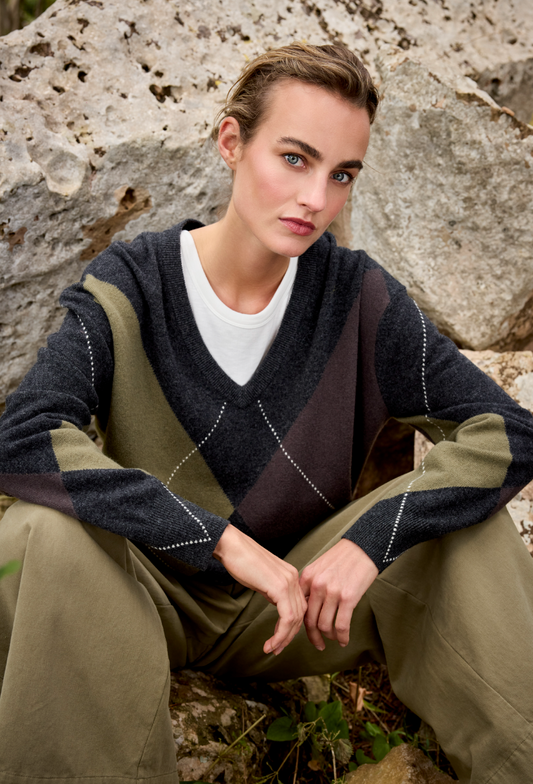 Pullover - grau/oliv/braun