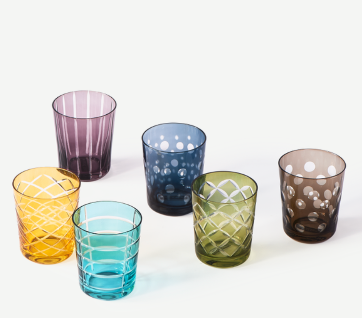Set aus 6 Gläsern mit verschiedenen Motiven