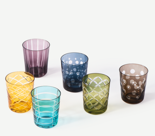 Set aus 6 Gläsern mit verschiedenen Motiven