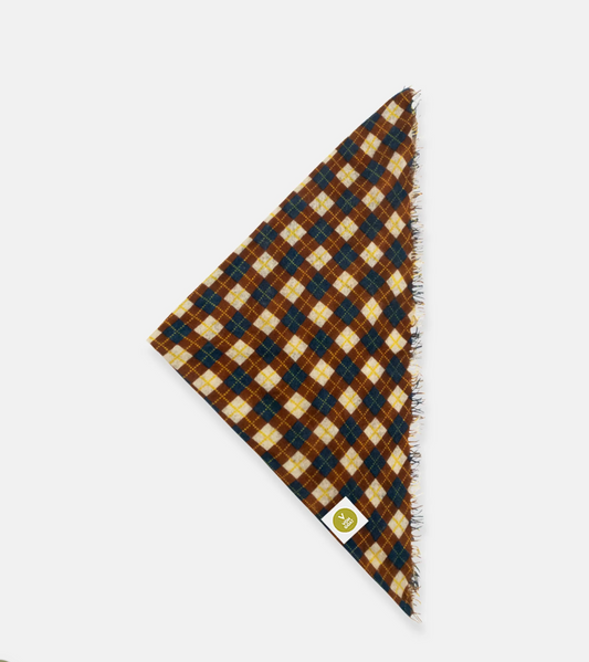 Bandana Karo B mit Fransen - blau/ braun/ beige - karo