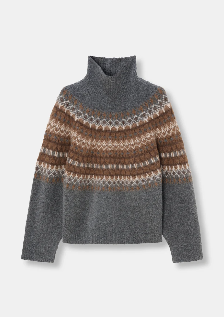 Pullover Chunky Fair Isle Sweater - dark grey melange