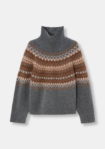 Pullover Chunky Fair Isle Sweater - dark grey melange