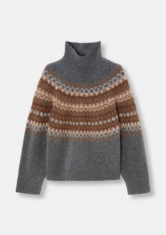 Pullover Chunky Fair Isle Sweater - dark grey melange