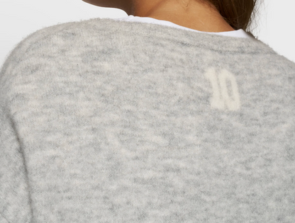 Sweater - knit soft round neck light grey meliert