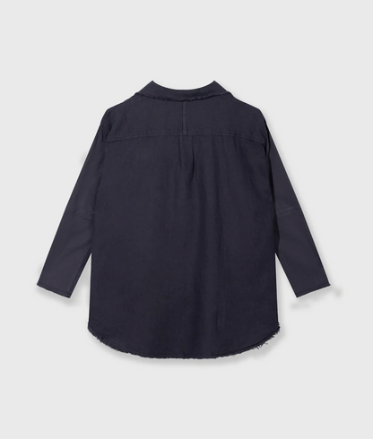 Cotton linen blouse - anthrazit (steel blue)