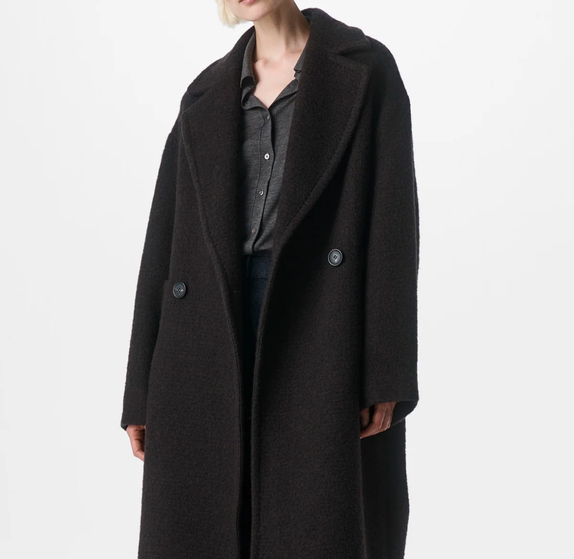 Wool Cocoon Coat - deep brown