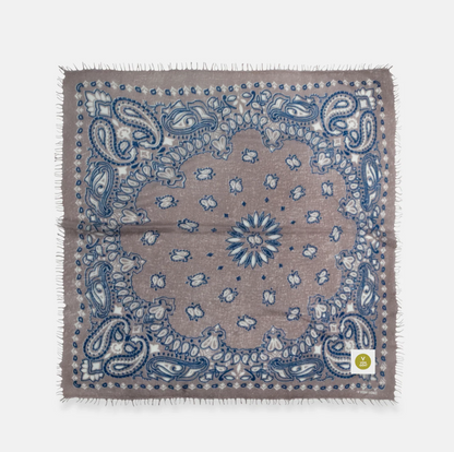 Bandana Paisley I XL mit Fransen - taupe/ blau