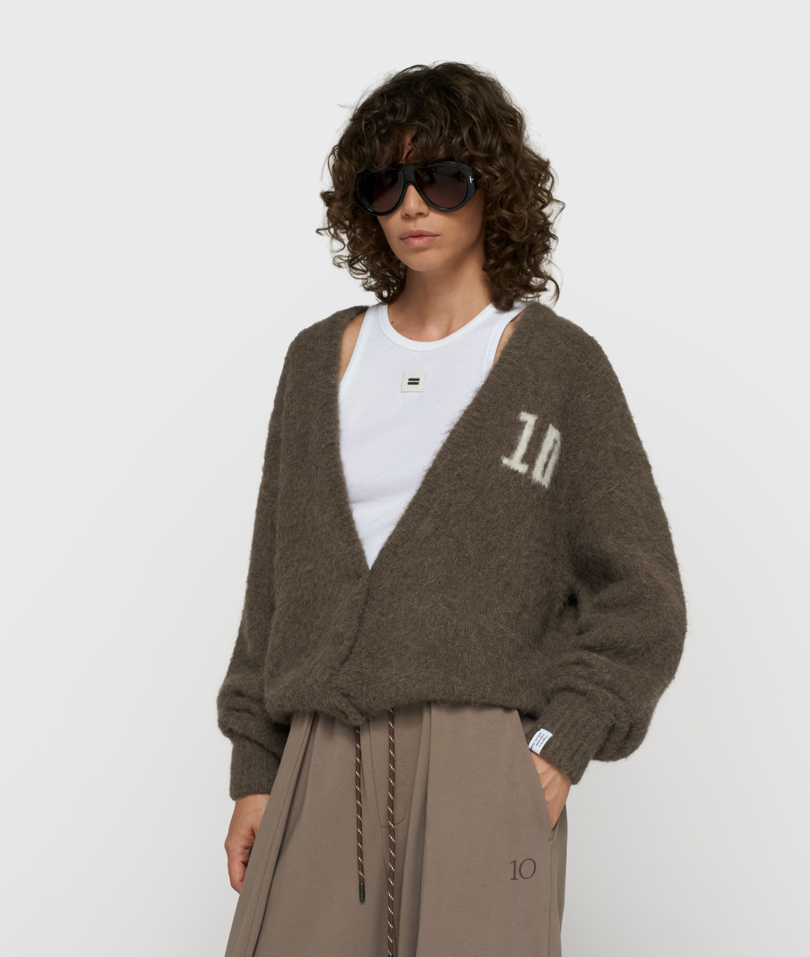 Hairy knit cardigan - portobello