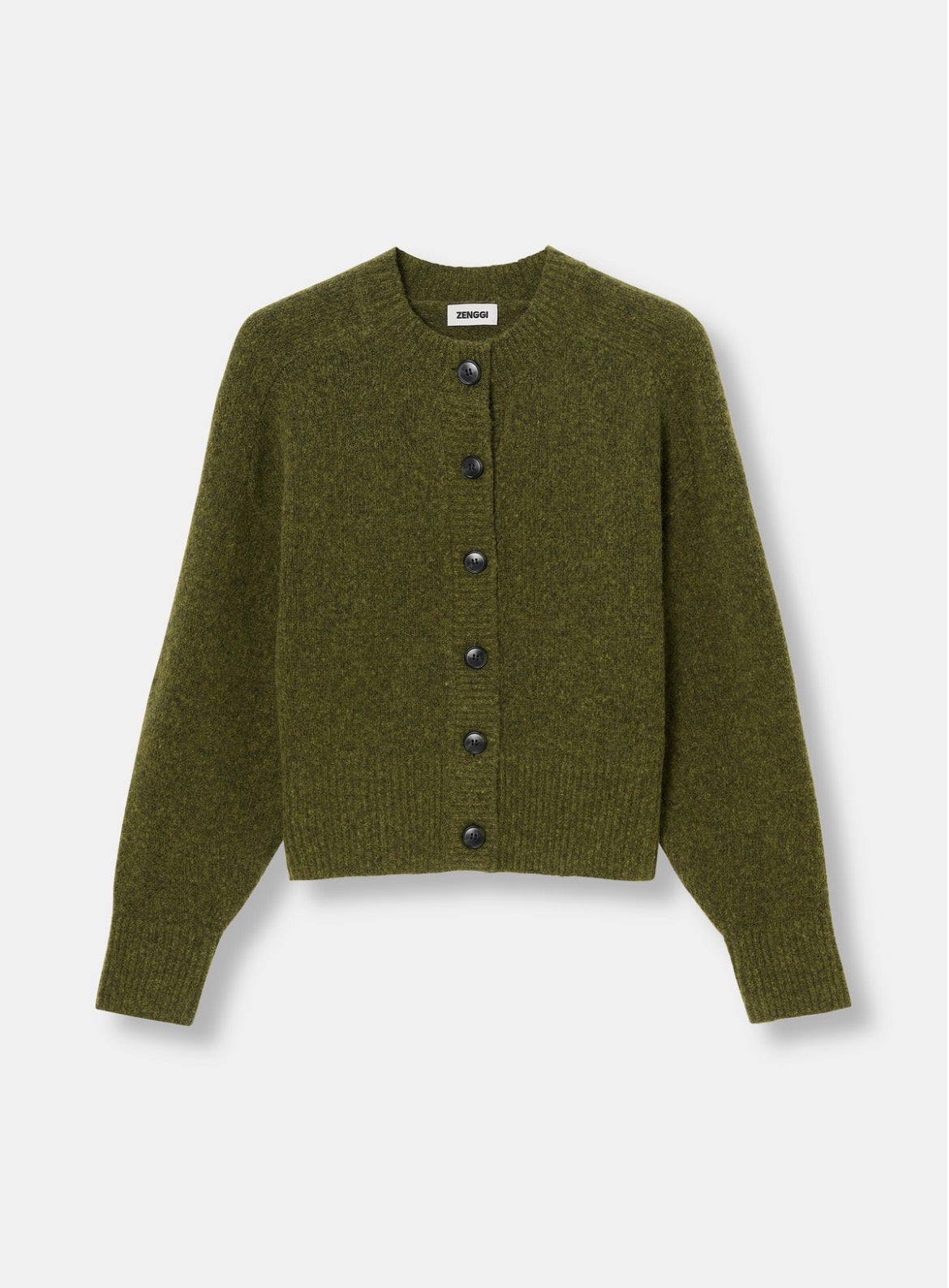 Lambswool Silk Round Neck Cardigan - fern green