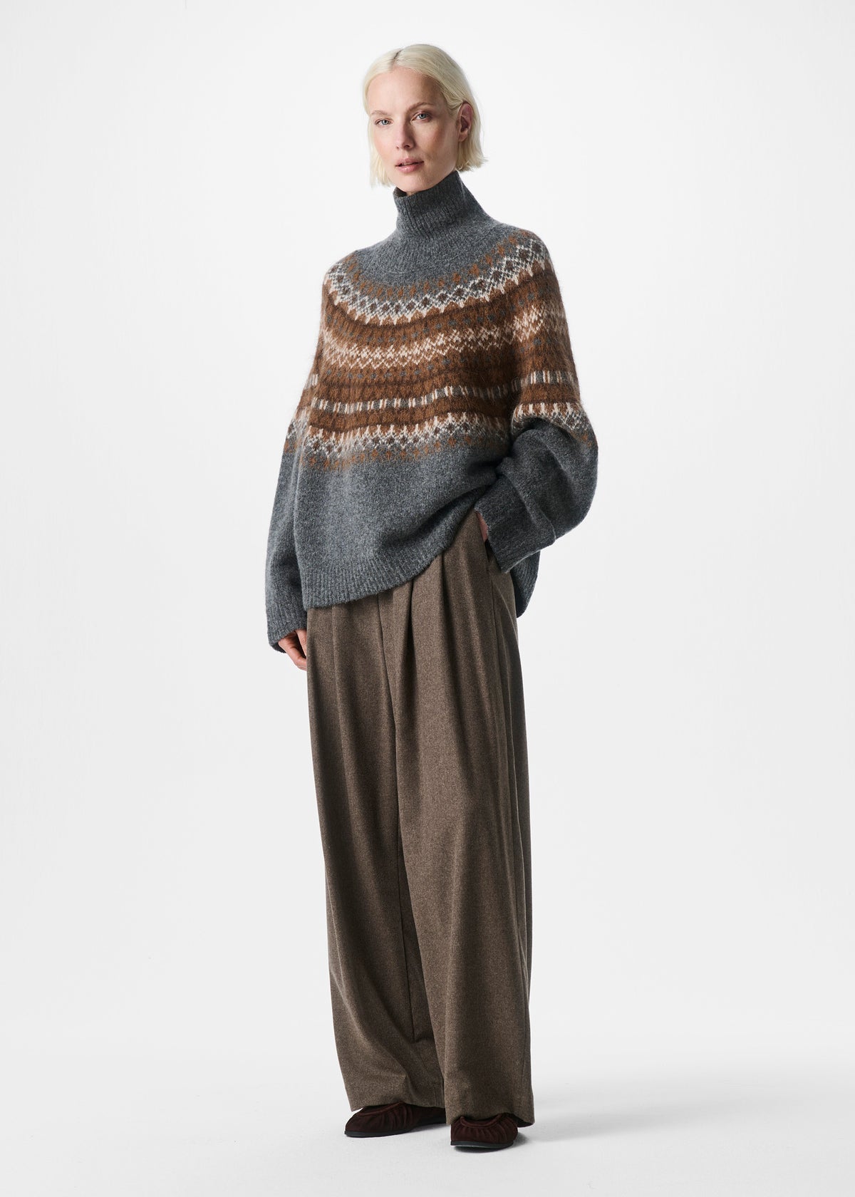 Pullover Chunky Fair Isle Sweater - dark grey melange