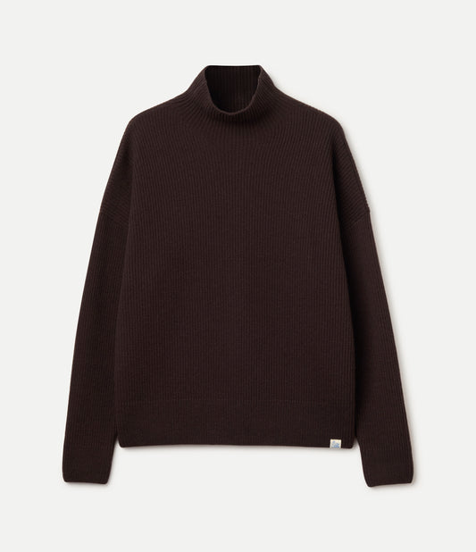 Turtleneck Sweater Relaxed - Merino Wool-Cashmere - espresso